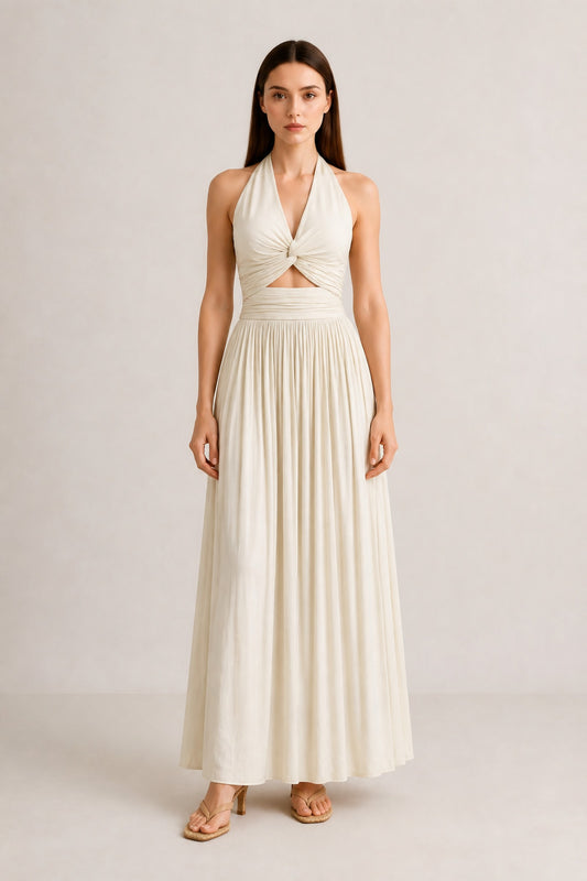 Delphine Twist Halter Maxi Dress • Champagne