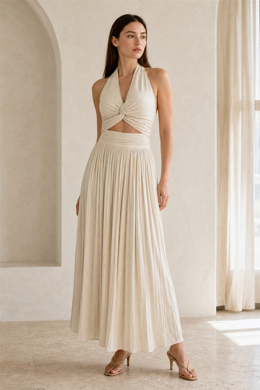 Delphine Twist Halter Maxi Dress • Champagne