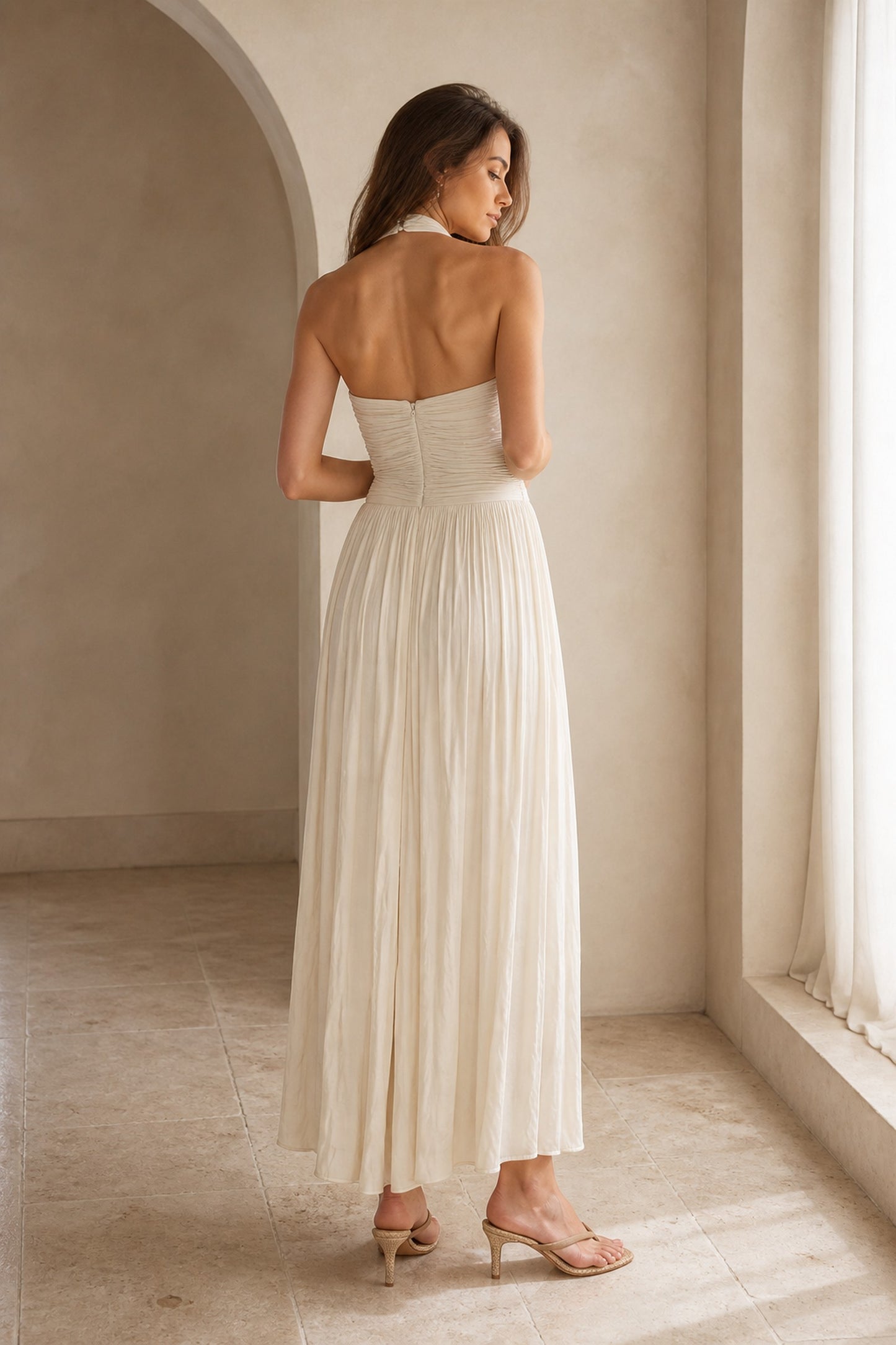 Delphine Twist Halter Maxi Dress • Champagne