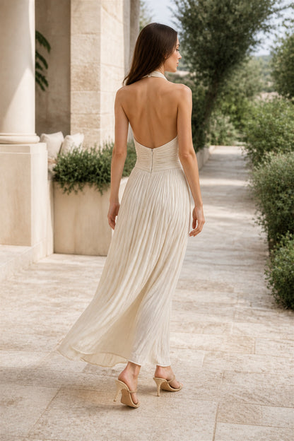 Delphine Twist Halter Maxi Dress • Champagne