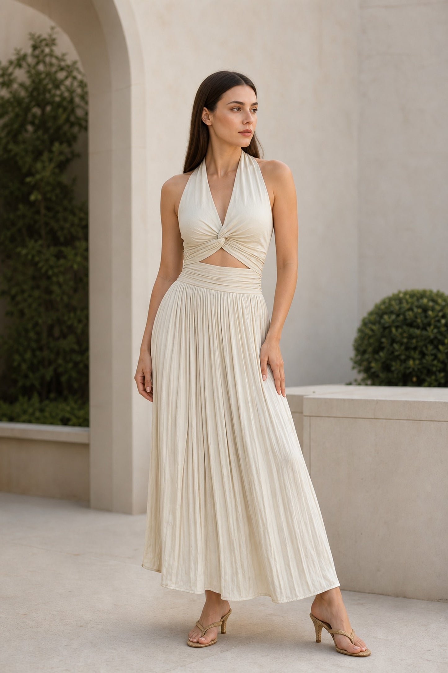 Delphine Twist Halter Maxi Dress • Champagne