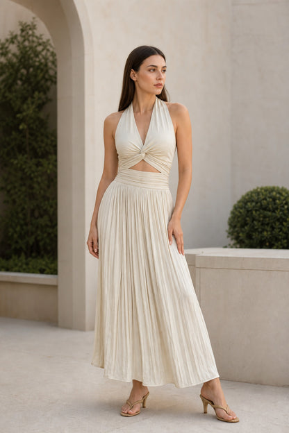 Delphine Twist Halter Maxi Dress • Champagne