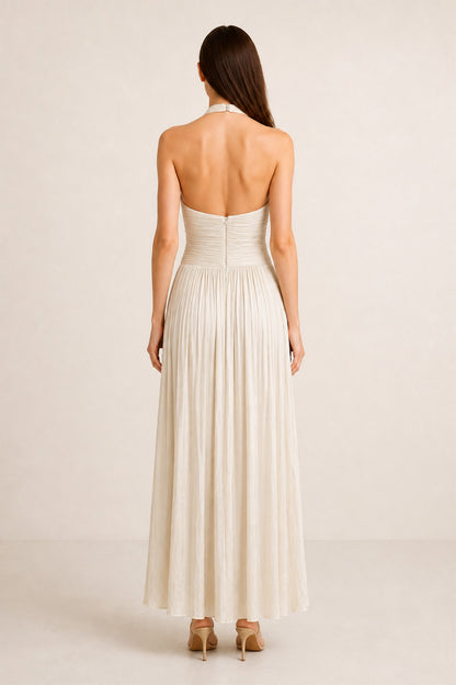 Delphine Twist Halter Maxi Dress • Champagne