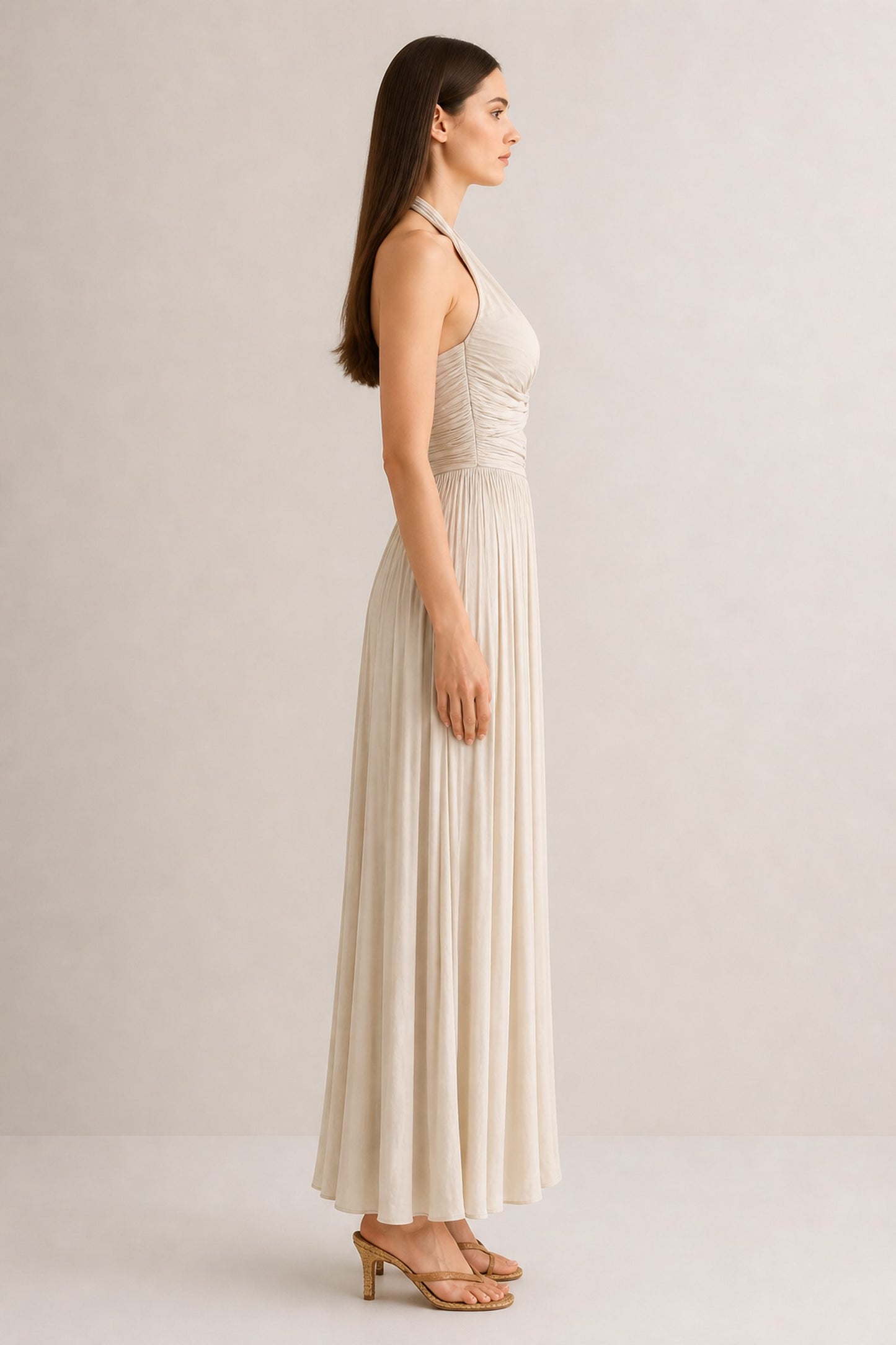 Delphine Twist Halter Maxi Dress • Champagne