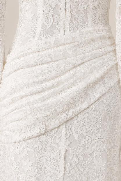 Lilia Asymmetric Drape Lace Maxi Dress • White
