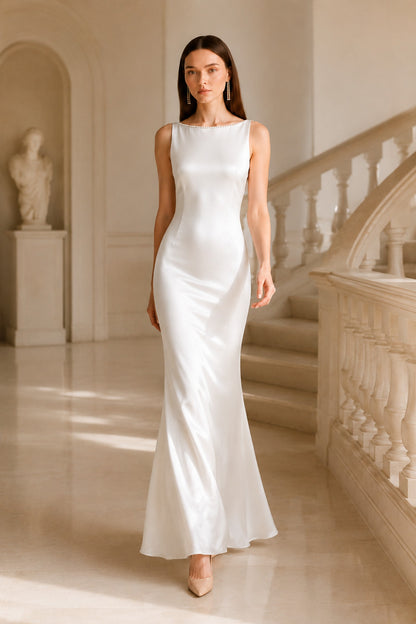 Clarisse Pearl-trim Open-back Midi Dress • White
