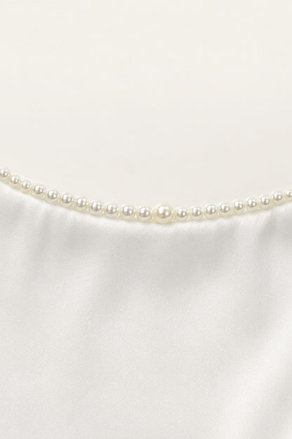 Clarisse Pearl-trim Open-back Midi Dress • White