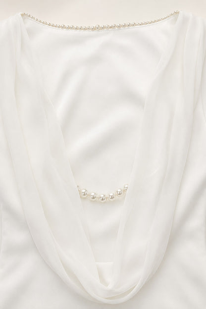 Clarisse Pearl-trim Open-back Midi Dress • White