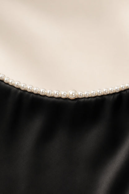 Clarisse Pearl-trim Open-back Midi Dress • Black