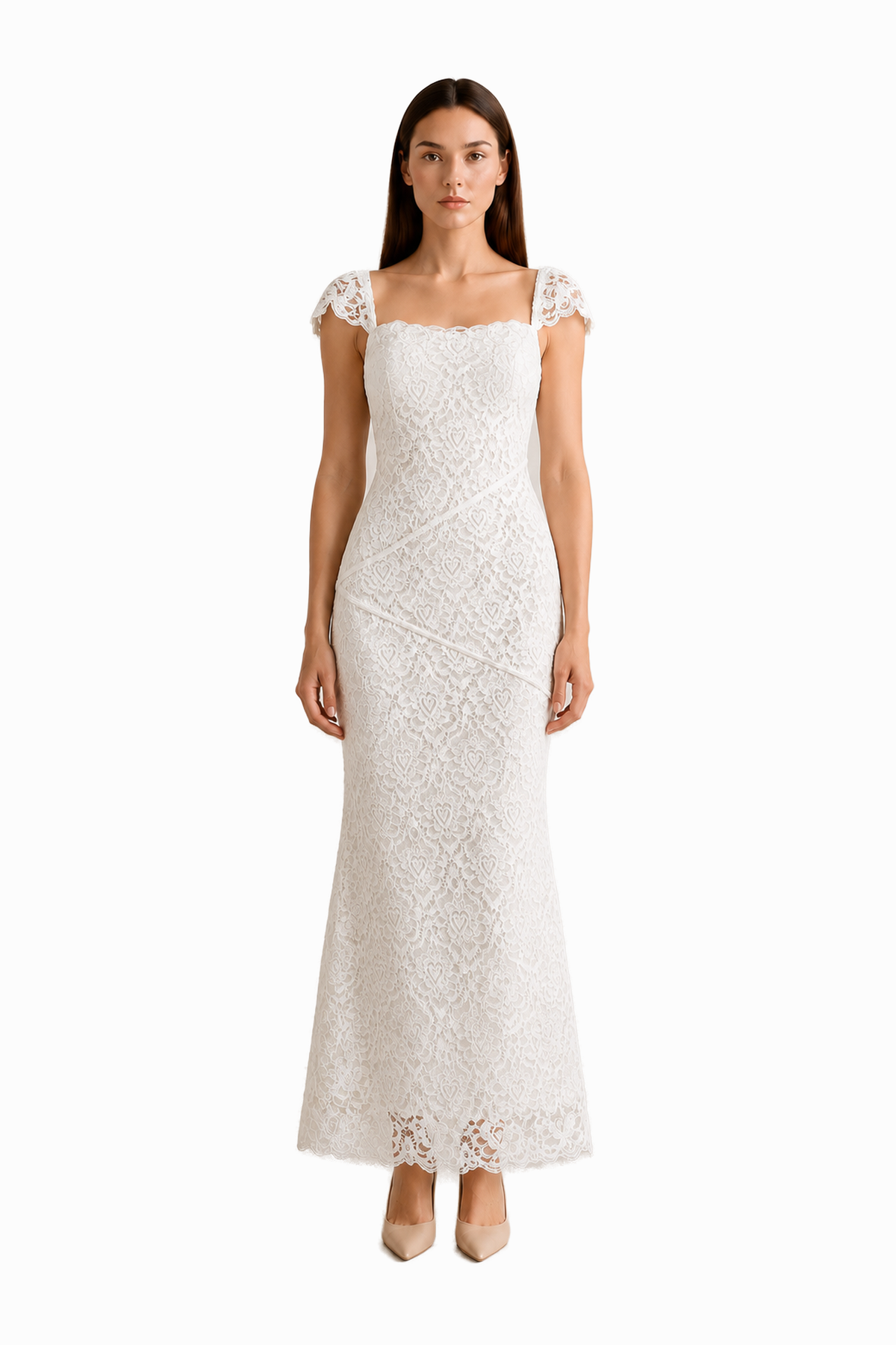 Ilyana Floral Lace Midi Dress • Ivory