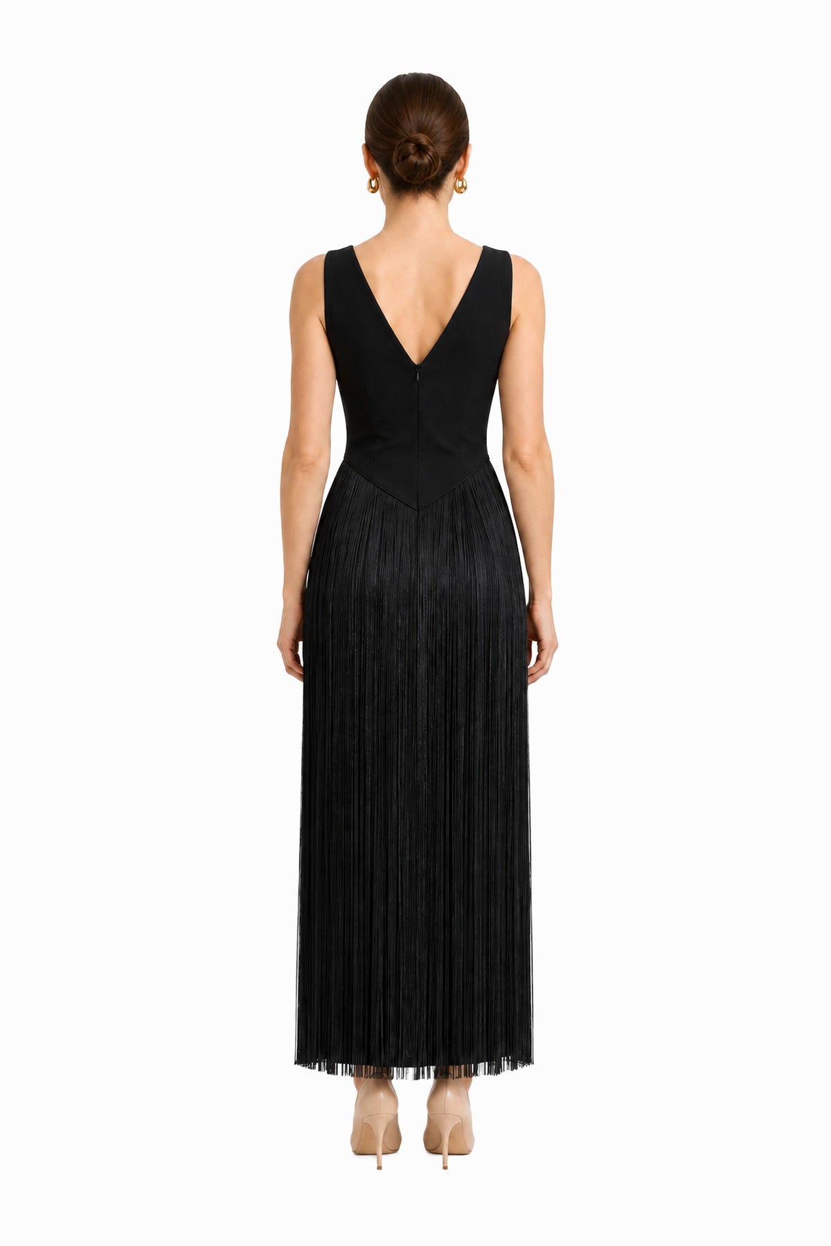 Virelle Fringe Midi Dress • Black