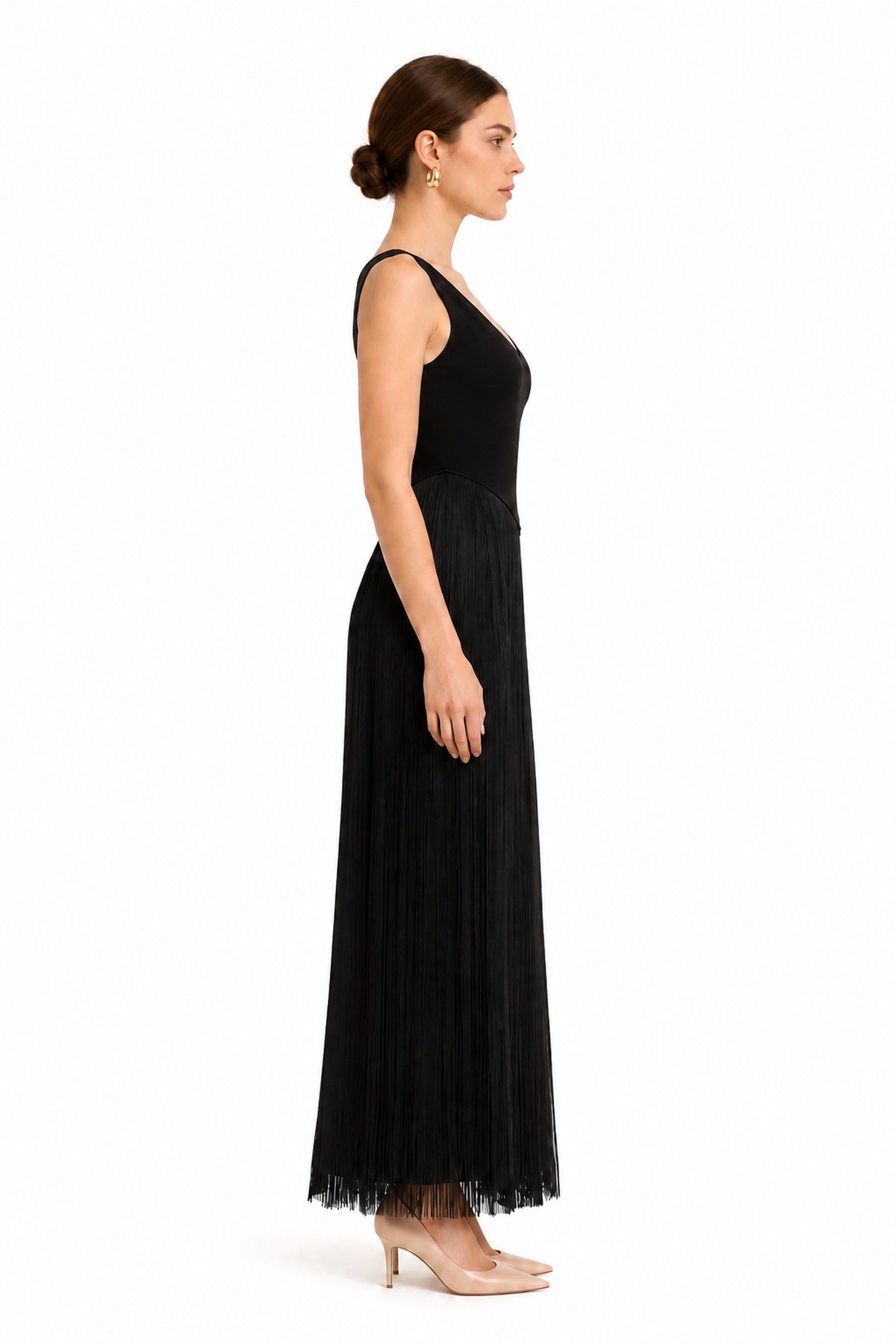Virelle Fringe Midi Dress • Black