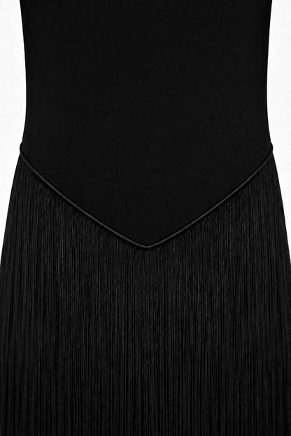 Virelle Fringe Midi Dress • Black