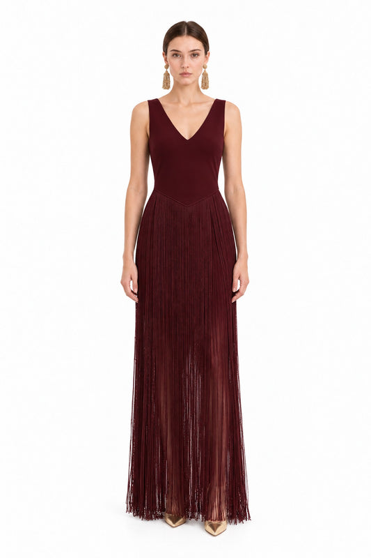 Virelle Fringe Dress • Burgundy