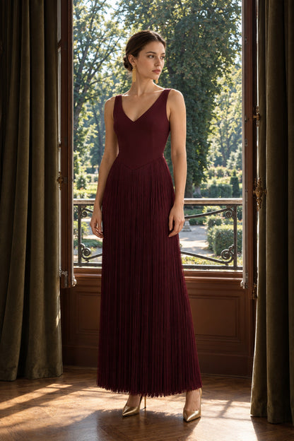 Virelle Fringe Midi Dress • Burgundy