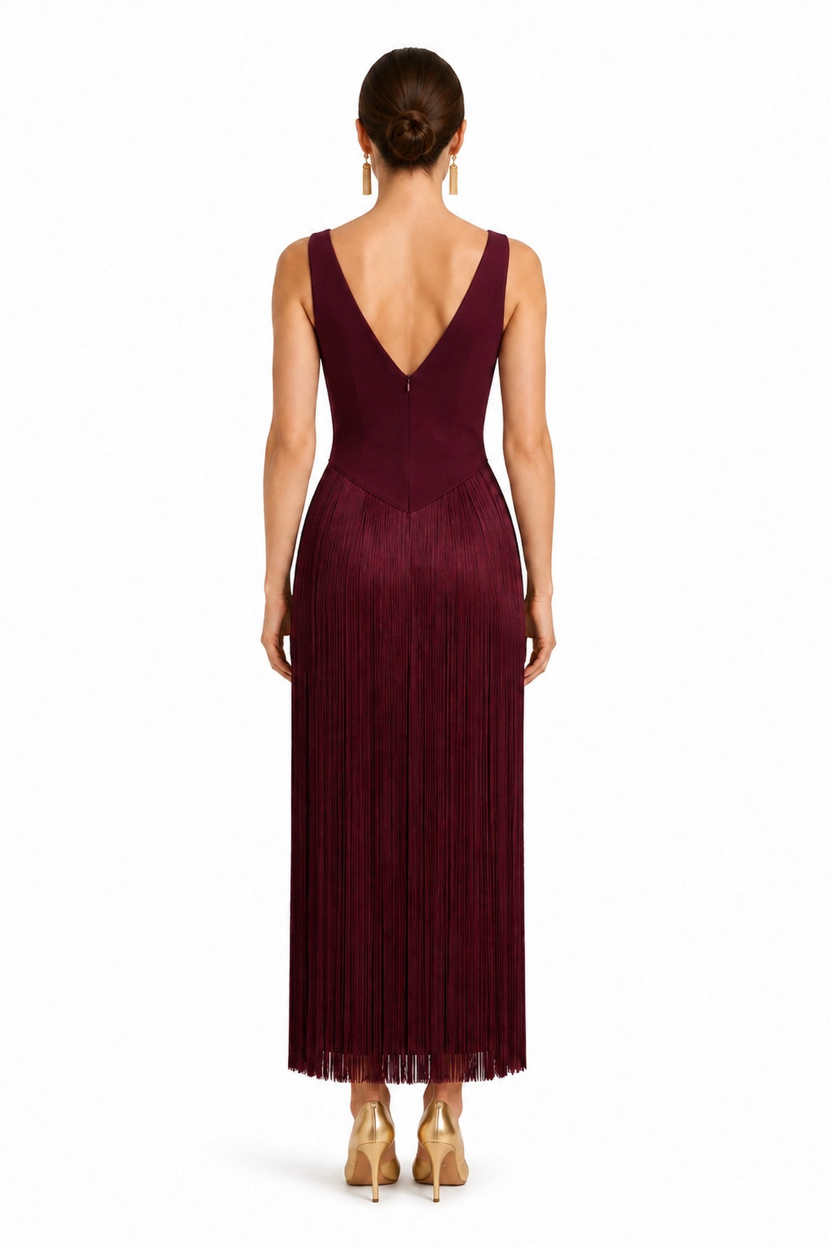 Virelle Fringe Midi Dress • Burgundy