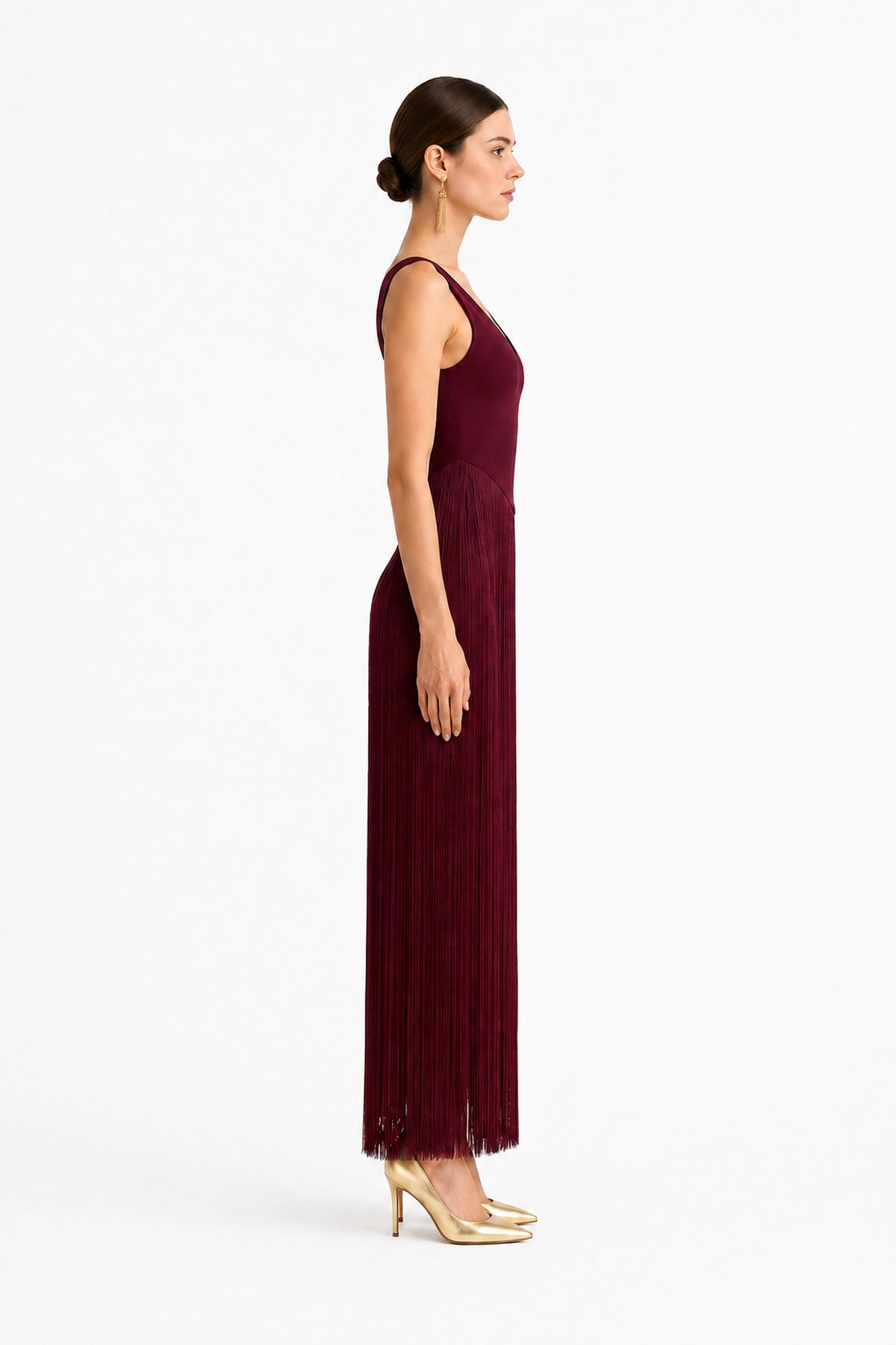 Virelle Fringe Midi Dress • Burgundy