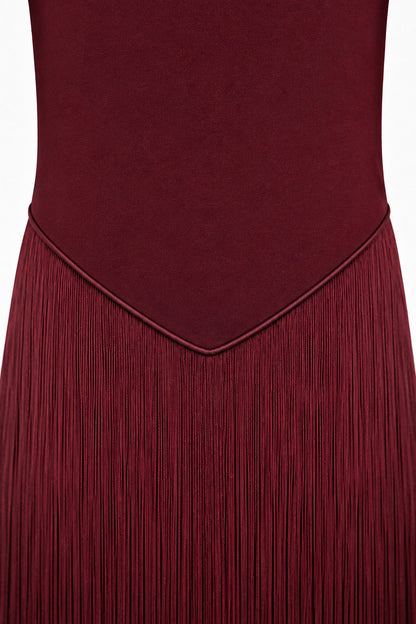 Virelle Fringe Midi Dress • Burgundy