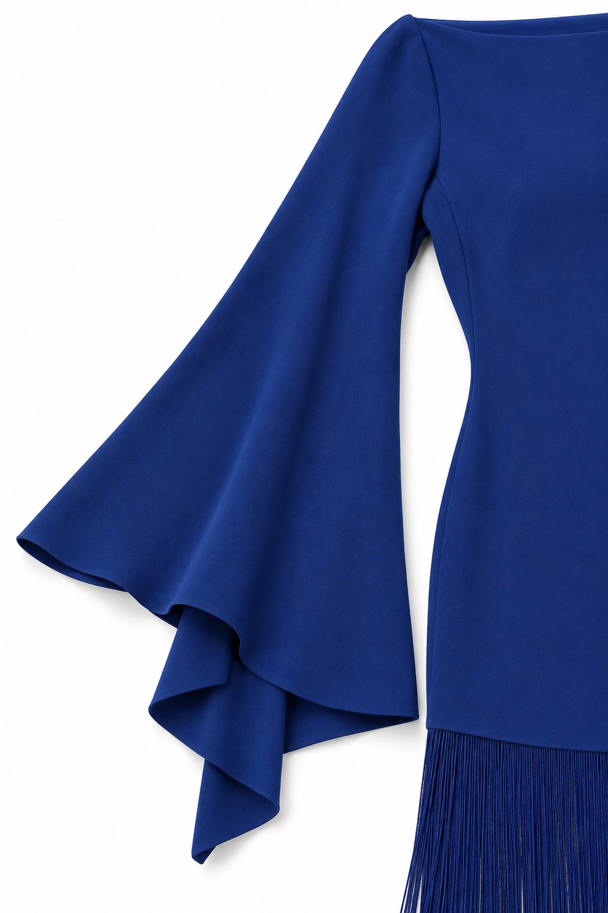 Vesper Night Blue bell-sleeve fringe maxi dress - Bell wave sleeve detail