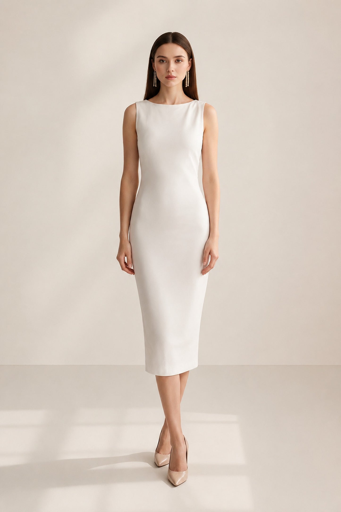 Opaline Teardrop-back Midi Dress • White