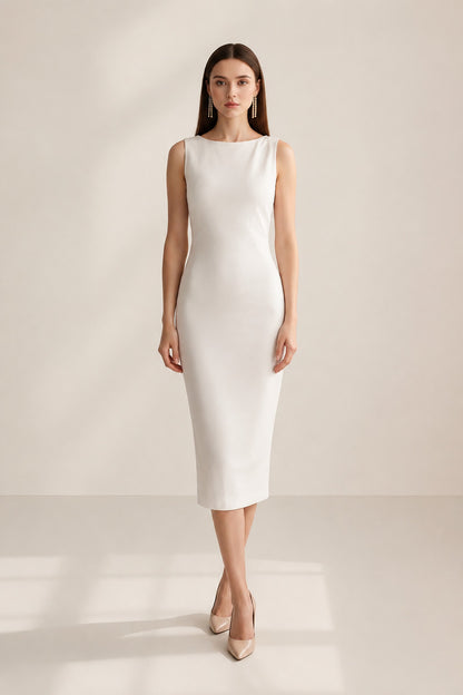 Opaline Teardrop-back Midi Dress • White