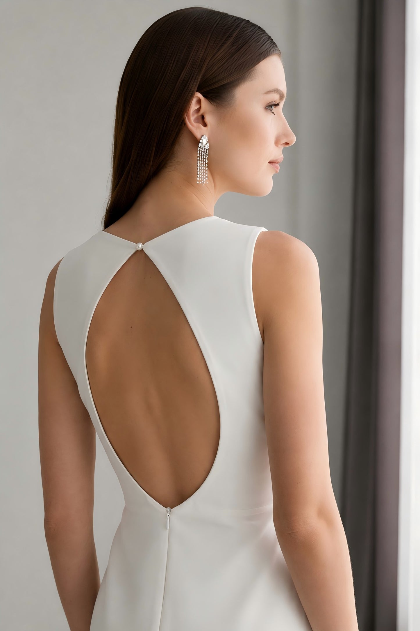 Opaline Teardrop-back Midi Dress • White