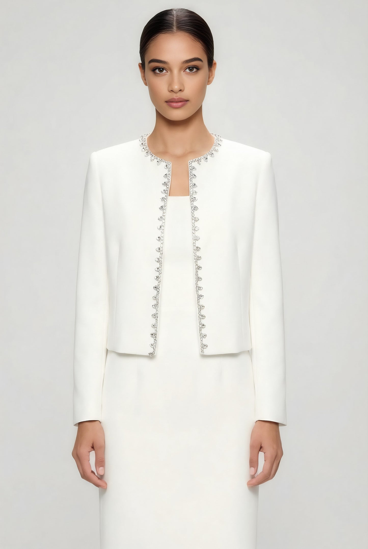 Aurelia Crystal Edge Cropped Blazer • White