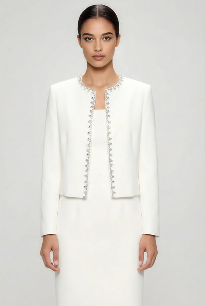 Aurelia Crystal Edge Cropped Blazer • White