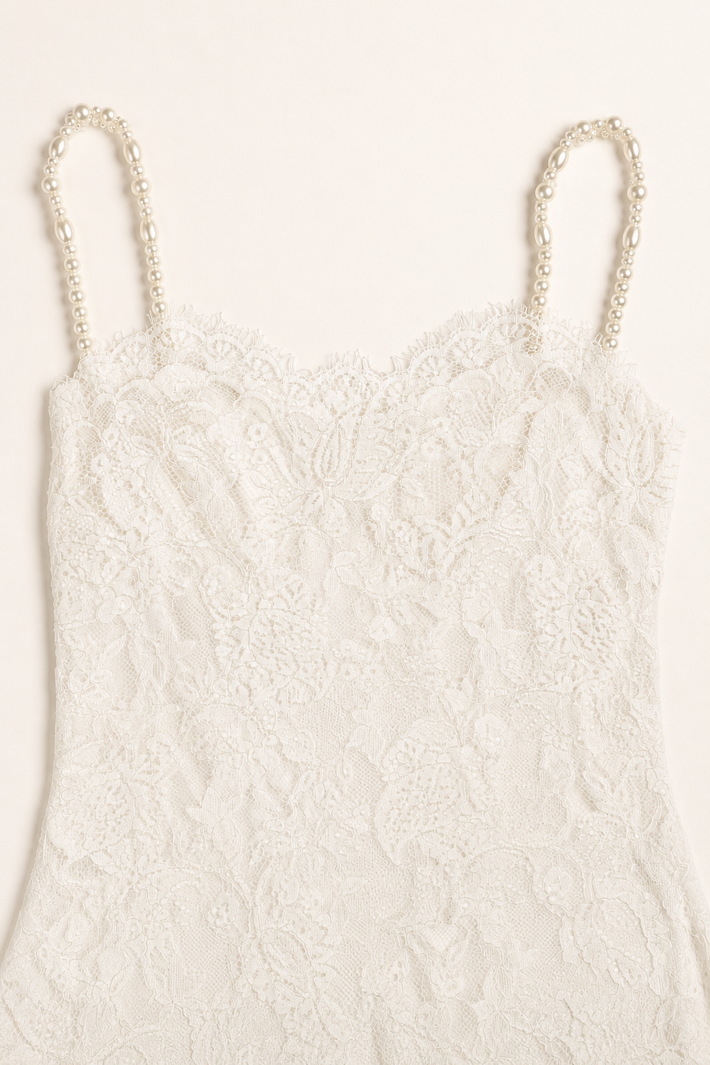 Seraphina Pearl Strap Floral Lace Mini Dress • White