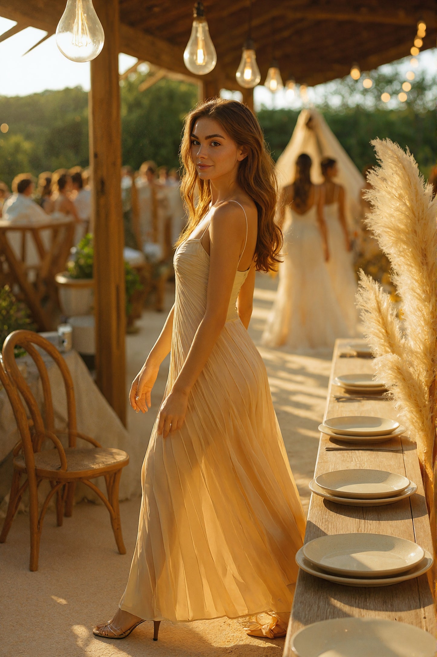 Evelina One Shoulder Pleated Midi Dress