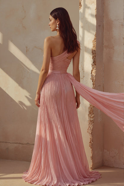 Lumina Pleated One Shoulder Sash Dress