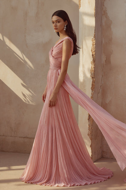 Lumina Pleated One Shoulder Sash Dress