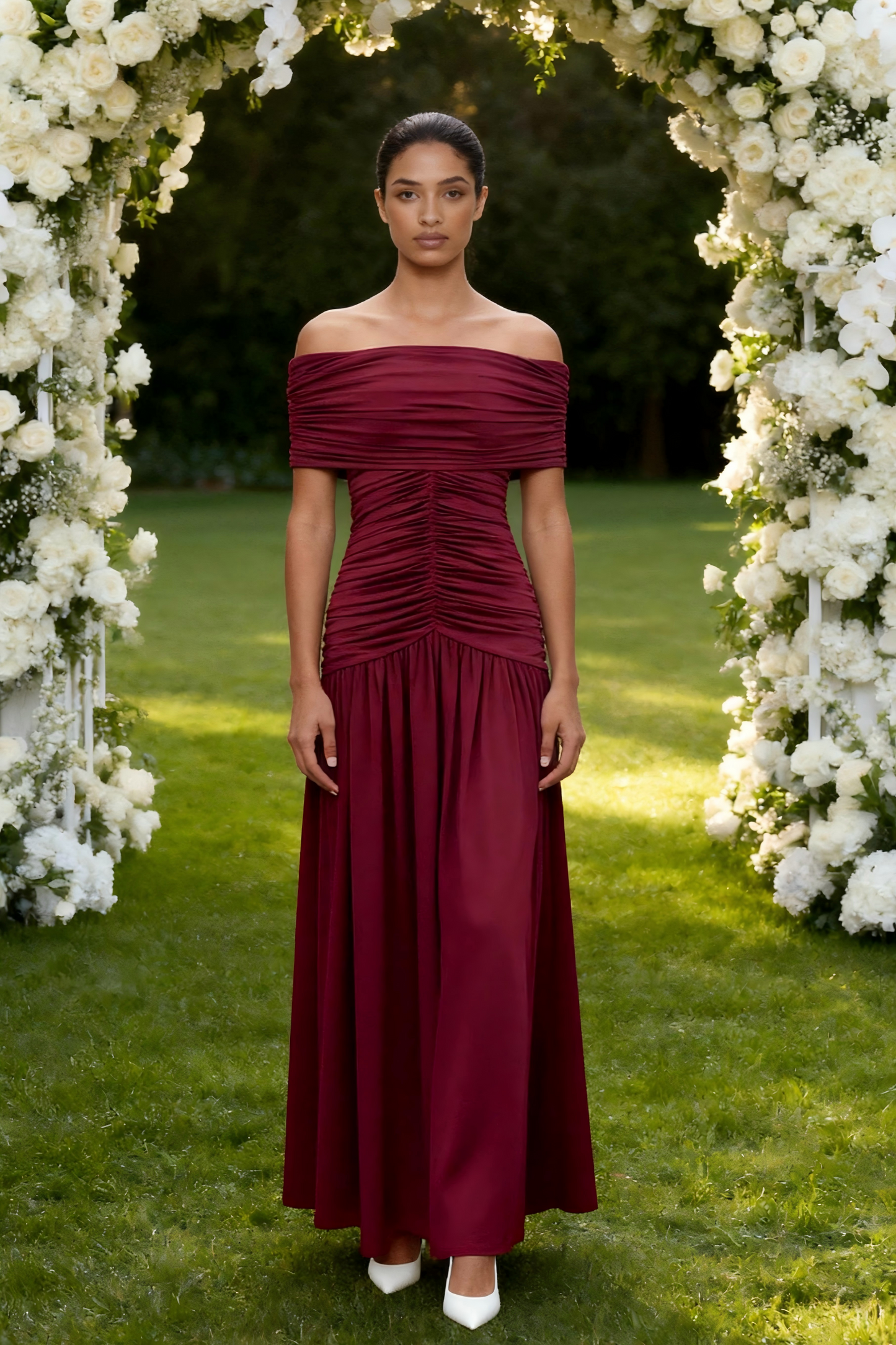 Camille Off-Shoulder Maxi Dress • Burgundy
