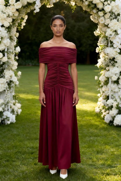 Camille Off-Shoulder Maxi Dress • Burgundy