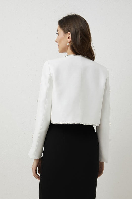 Eira Crystal Crop Jacket • White