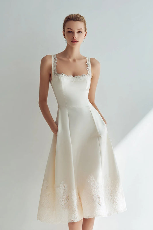 APERLAMIRI Odette Square Neck Midi Dress Ivory