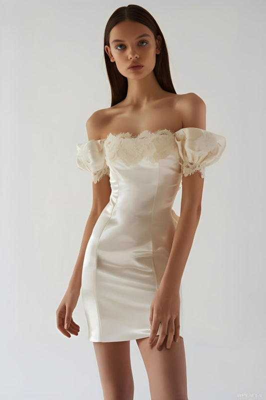 Isolde Puff Sleeve Mini Dress • Ivory