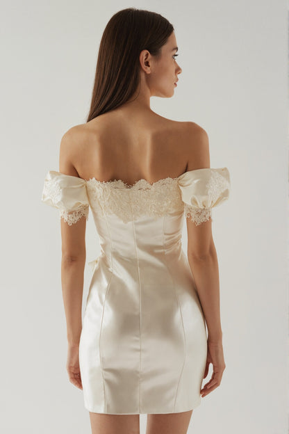 Isolde Puff Sleeve Mini Dress • Ivory