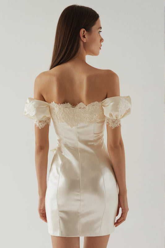 Isolde Puff Sleeve Mini Dress • Ivory