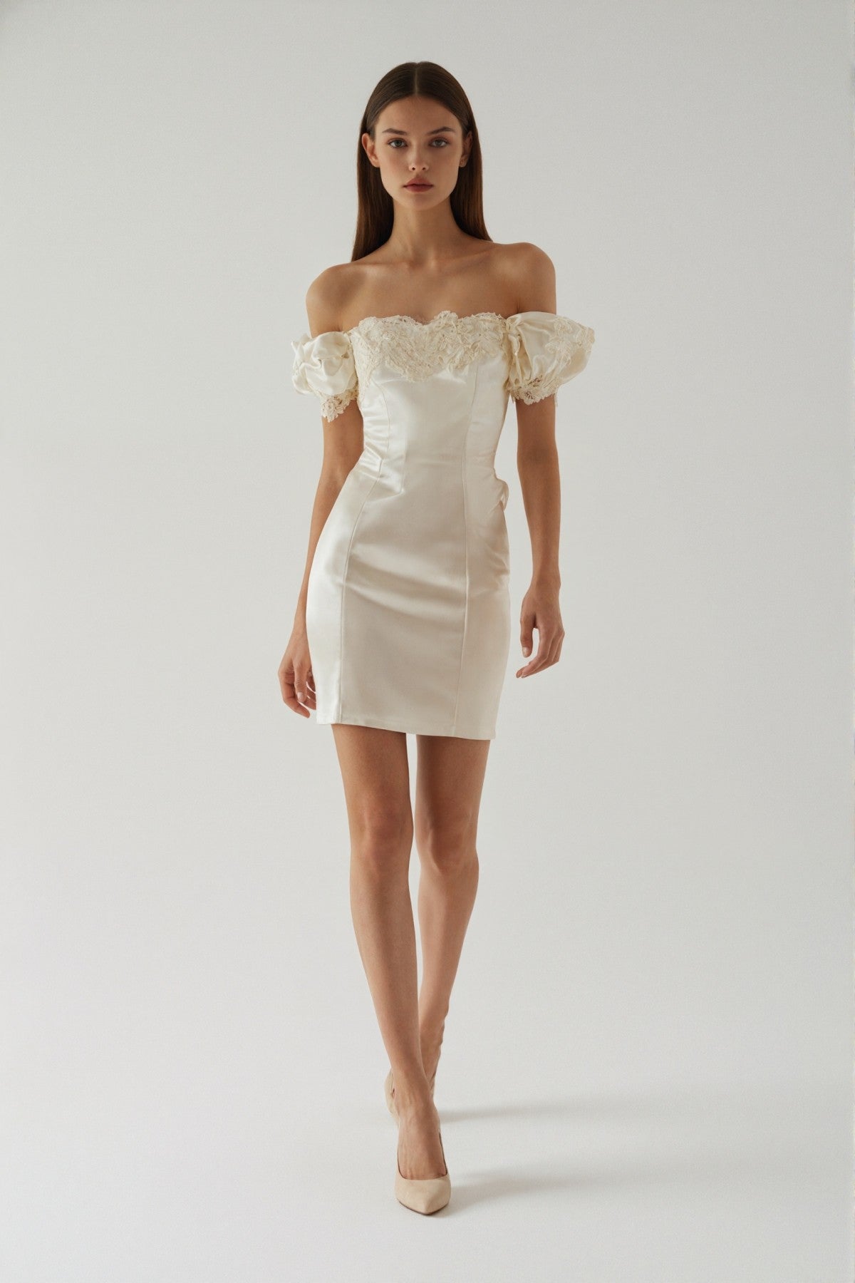 Isolde Puff Sleeve Mini Dress • Ivory