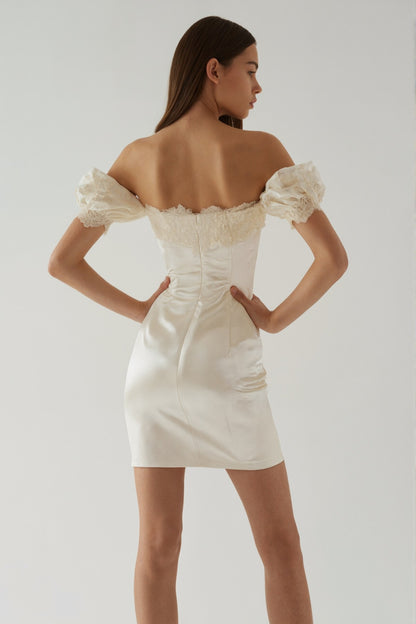 Isolde Puff Sleeve Mini Dress • Ivory
