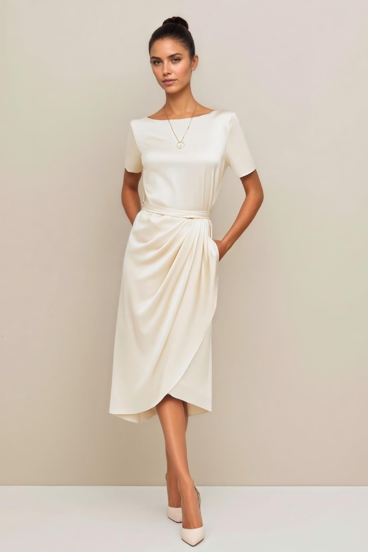 APERLAMIRI Oriane Midi Dress Ivory