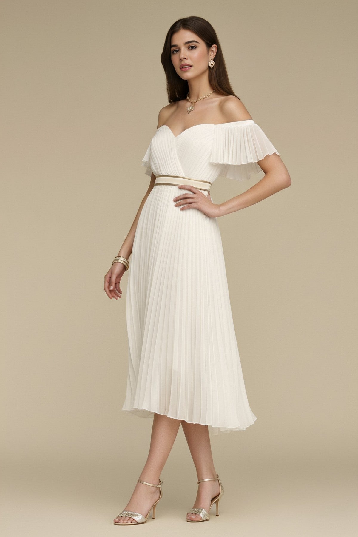 Thea Pleat Dress • Ivory