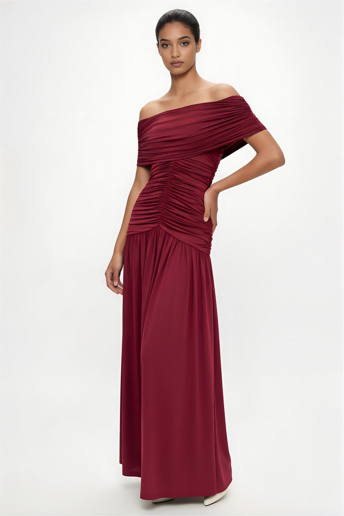 Camille Off-shoulder Maxi Dress • Burgundy