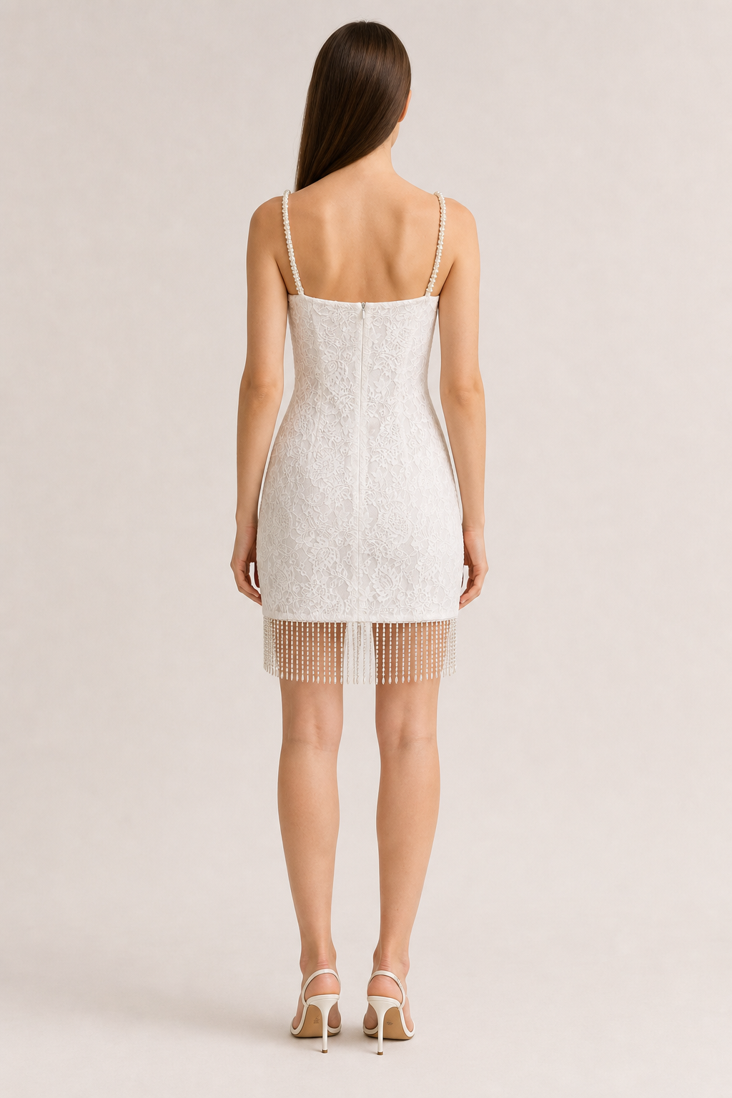 Seraphina Pearl Strap Floral Lace Mini Dress • White