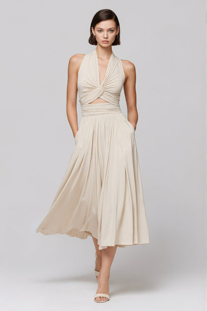 Delphine Twist Halter Midi Dress • Ivory