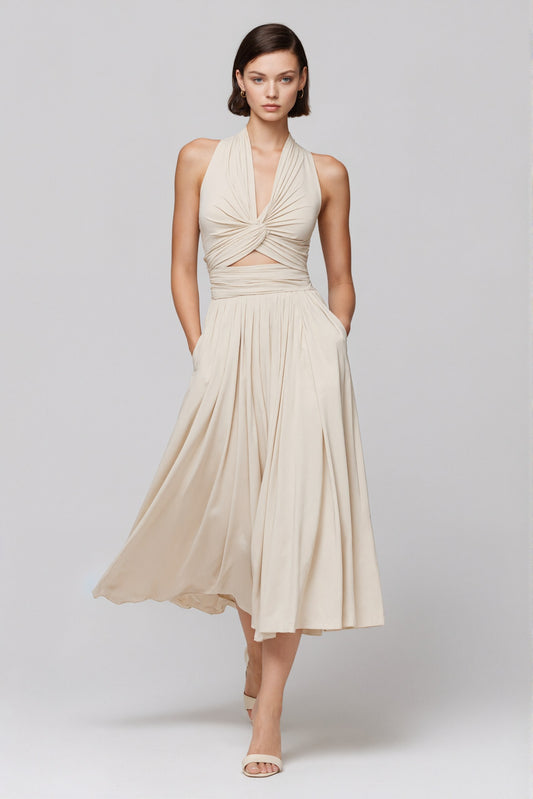 Delphine Halter Neck Midi Dress