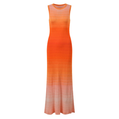 Gradual Color Round Neck Sleeveless Maxi Dress