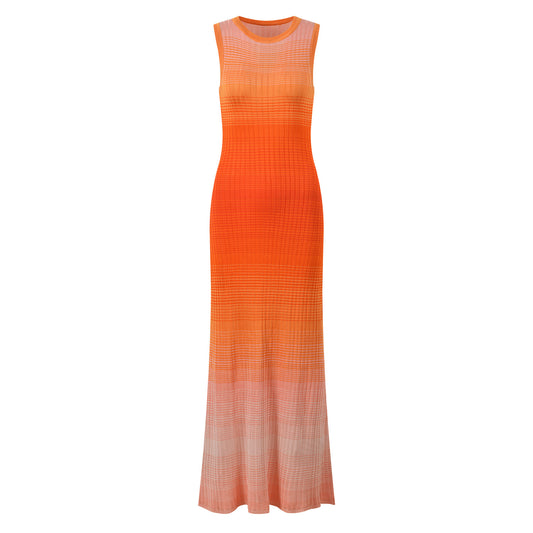 Gradual Color Round Neck Sleeveless Maxi Dress