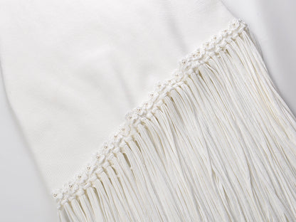 Round Neck Knit Tassle Trim Midi Dress